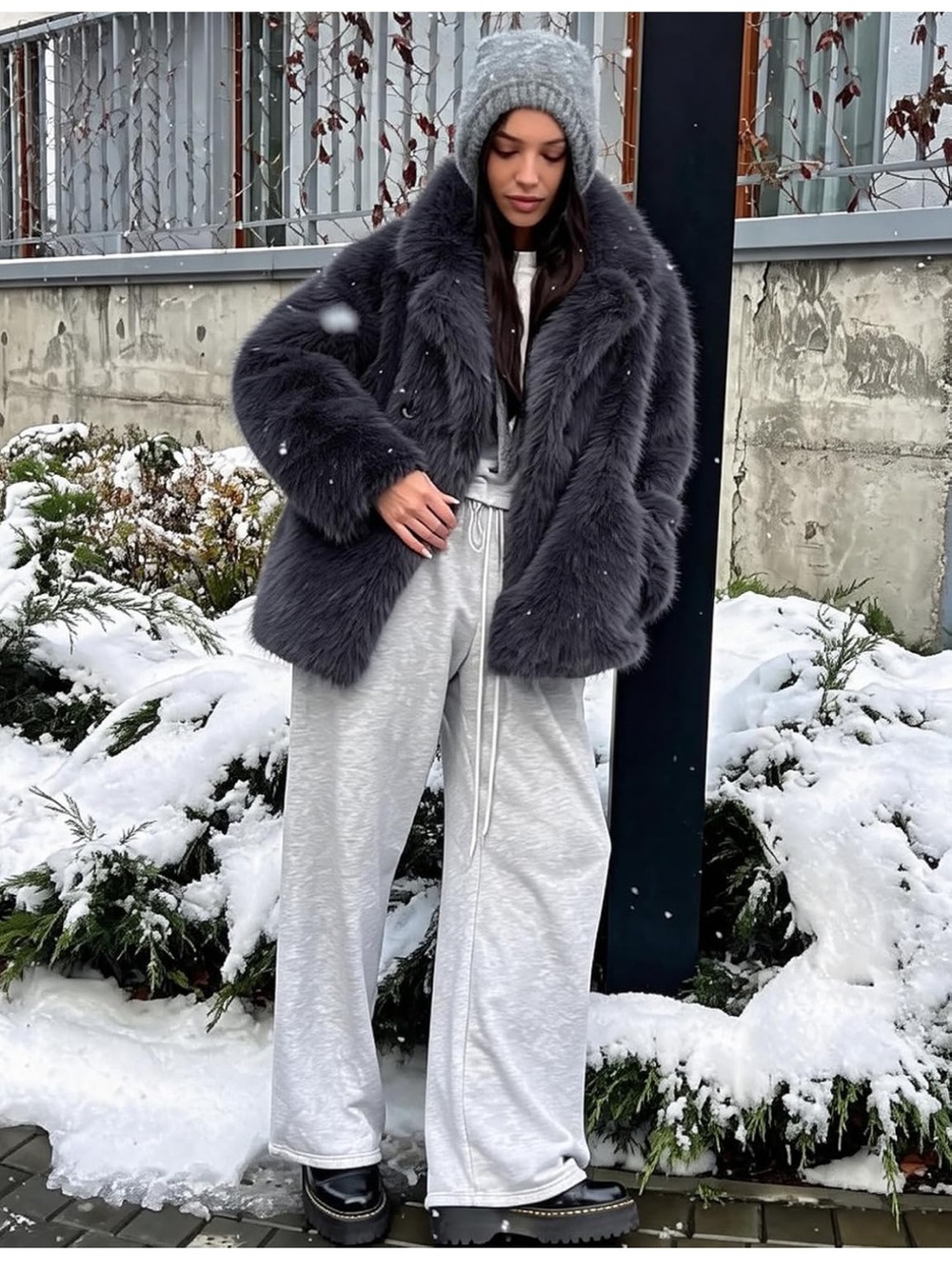 Cozy Gray Faux-Fur Jacket